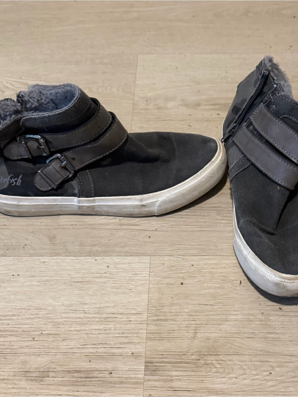 Women's Black High-Top Casual Sneakers with Double Buckle Straps